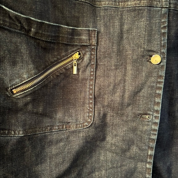 Chico's long jean jacket, gold button front. Size 16/ 3 Chicos - Picture 3 of 5